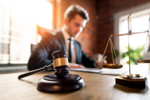 Lawyer or attorney working in office. Law and justice concept